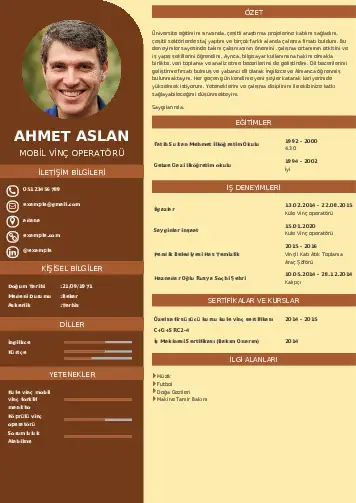 Vinç Operatörü Cv Örnekleri cv indir